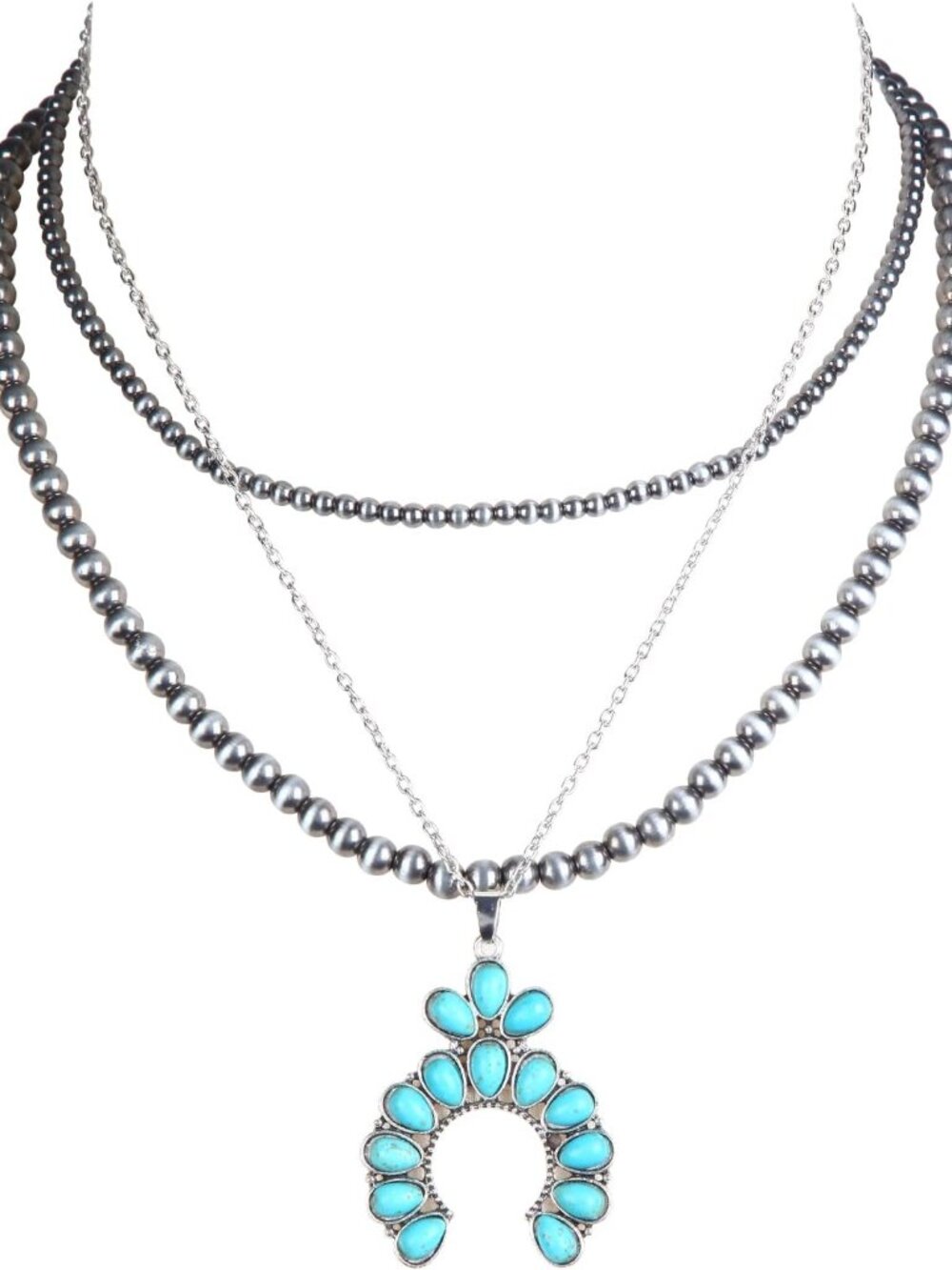 Western Jewelry Navajo Pearl Necklace for Women Handmade Long Boho Turquoise Pea